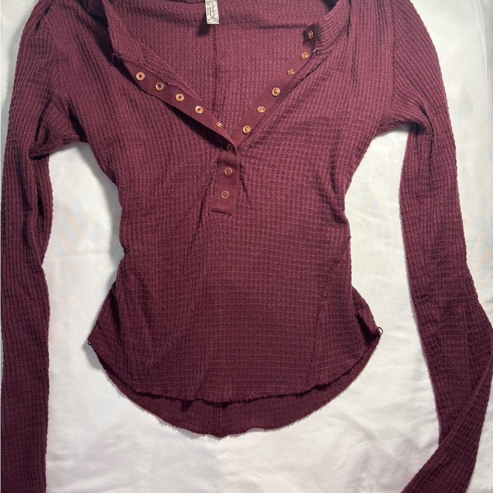 Women's Burgundy Button-Up Top